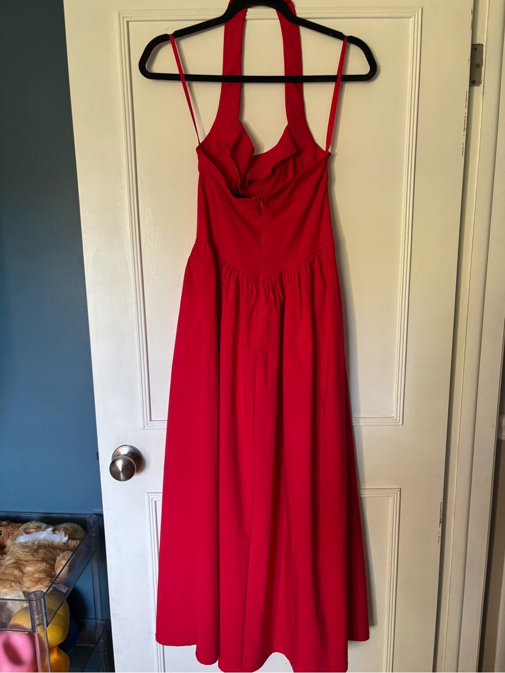 Red Sleeveless Midi Dress with Halter Detail